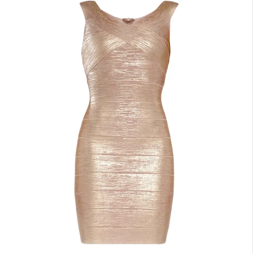 Herve Leger, gold bandage dress. Size Large.